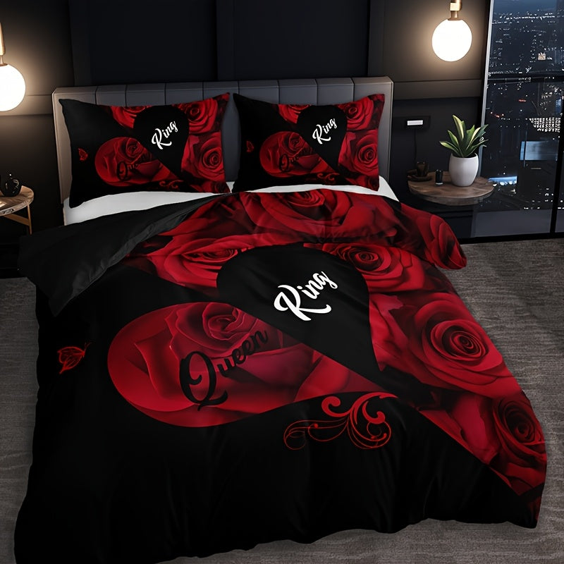 Ensemble de literie romantique 3 pièces – Housse de couette & taies d’oreiller