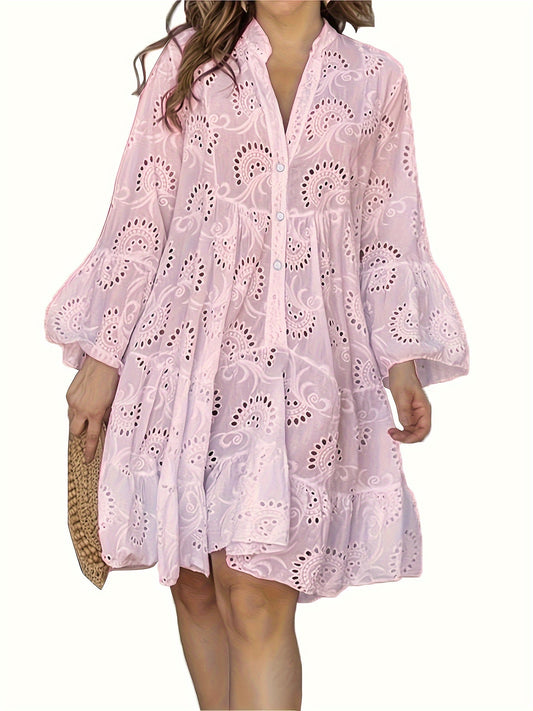 Robe chemise ample à col V pour femme, à manches évasées et patchwork