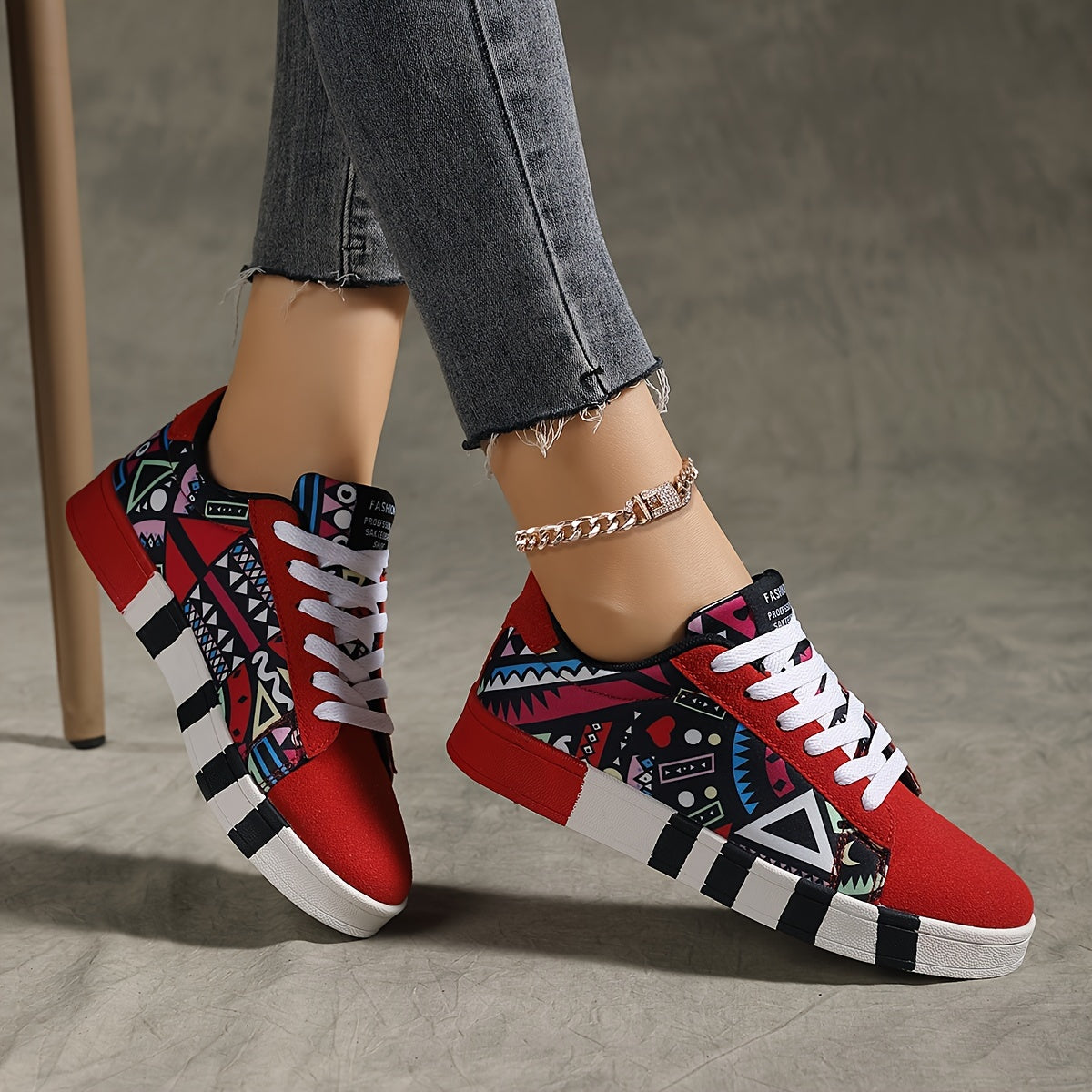 Baskets basses géométriques YAMEPP pour femmes – Décontractées et polyvalentes