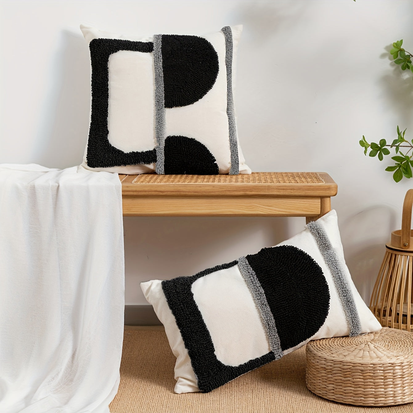 2 pièces : Housse de coussin velours géométrique abstraite avec rembourrage