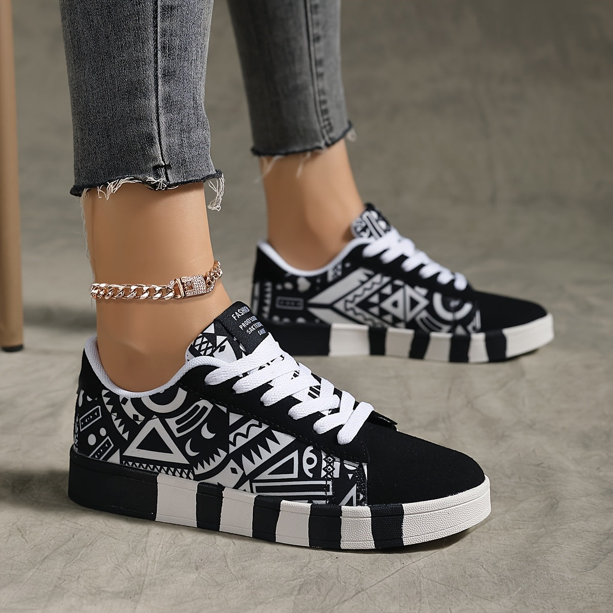 Baskets basses géométriques YAMEPP pour femmes – Décontractées et polyvalentes
