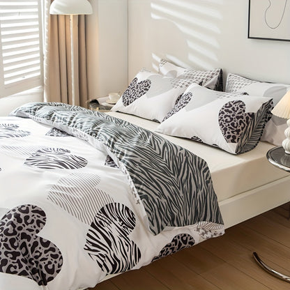 Parure de Couette 3 pièces Imprimé Léopard en Forme de Cœur Multicolore
