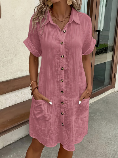 Atasha - Robe chemise unie à col à revers