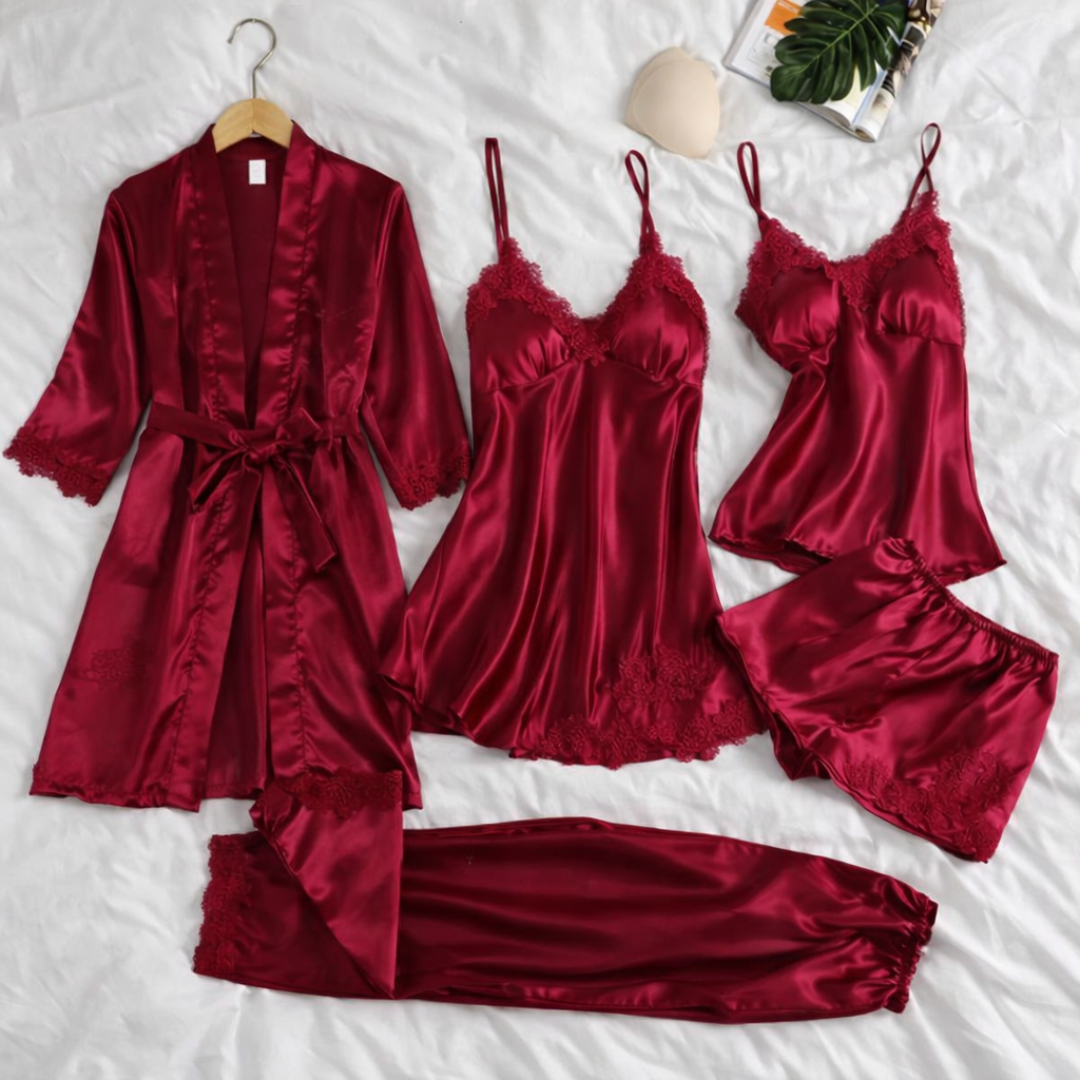 Janella| Chemise de nuit sexy en soie cinq pièces