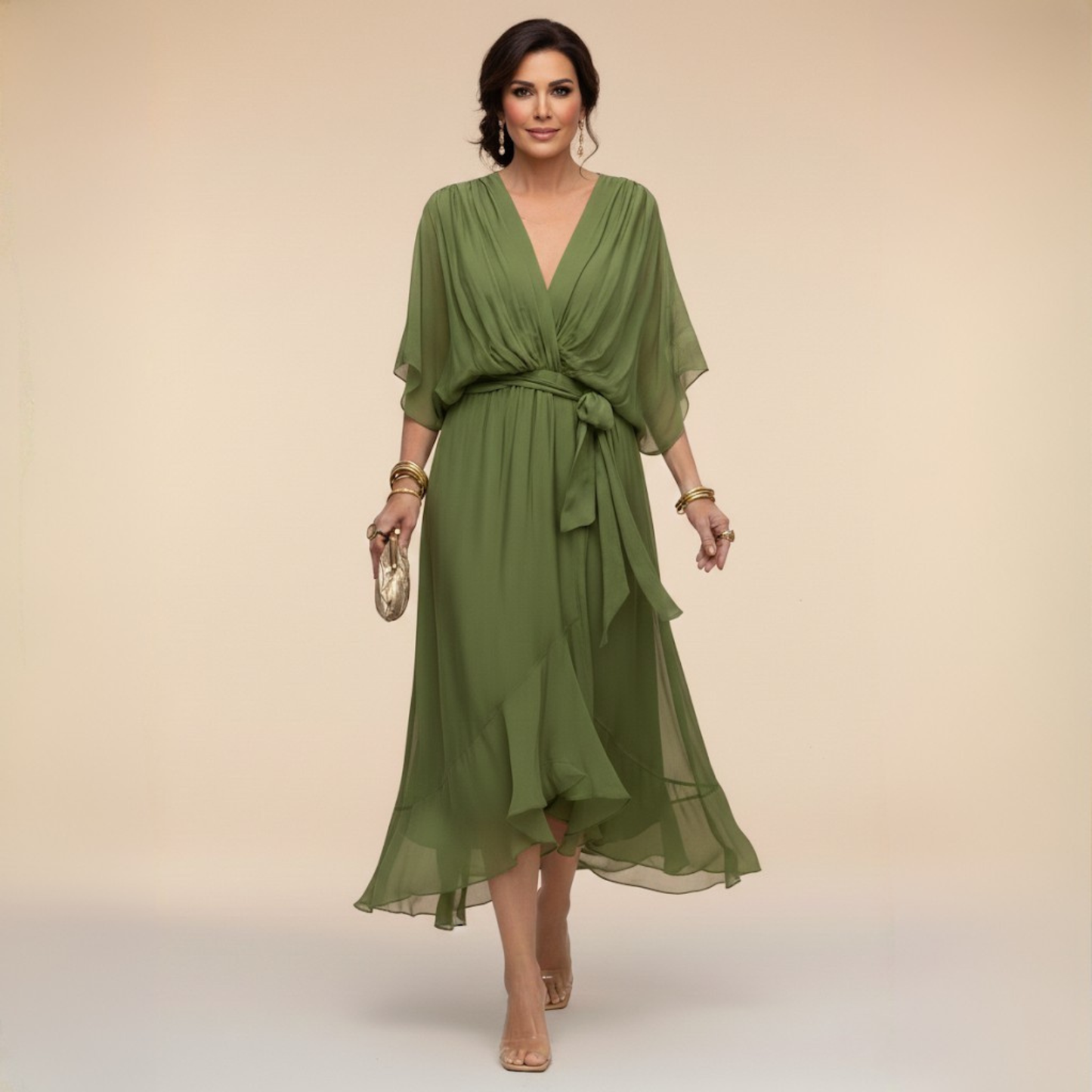 CAPUCINE | Robe aérienne en chiffon avec décolleté en V