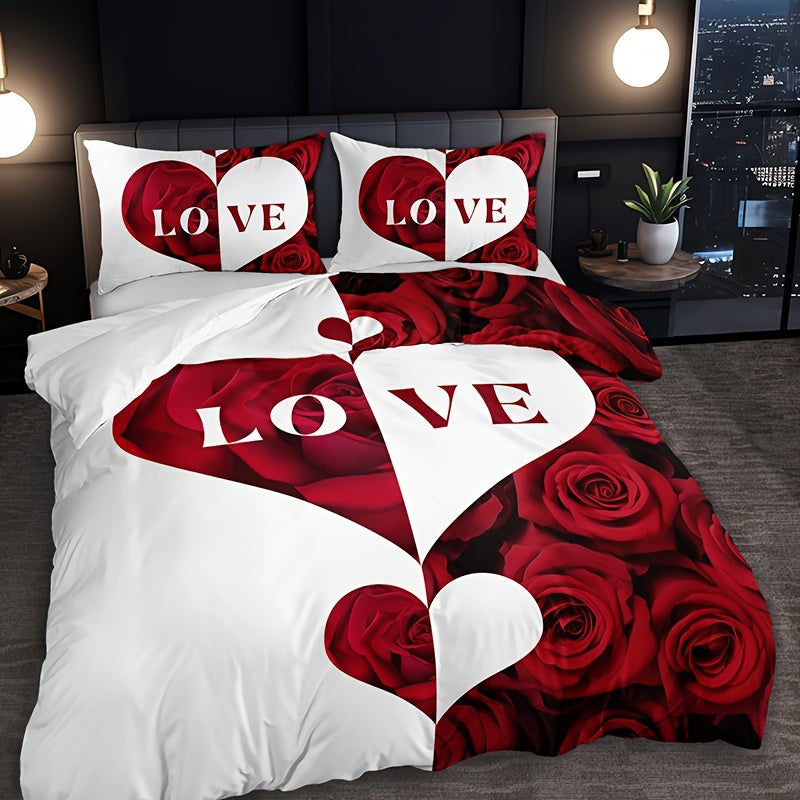 Ensemble de literie romantique 3 pièces – Housse de couette & taies d’oreiller