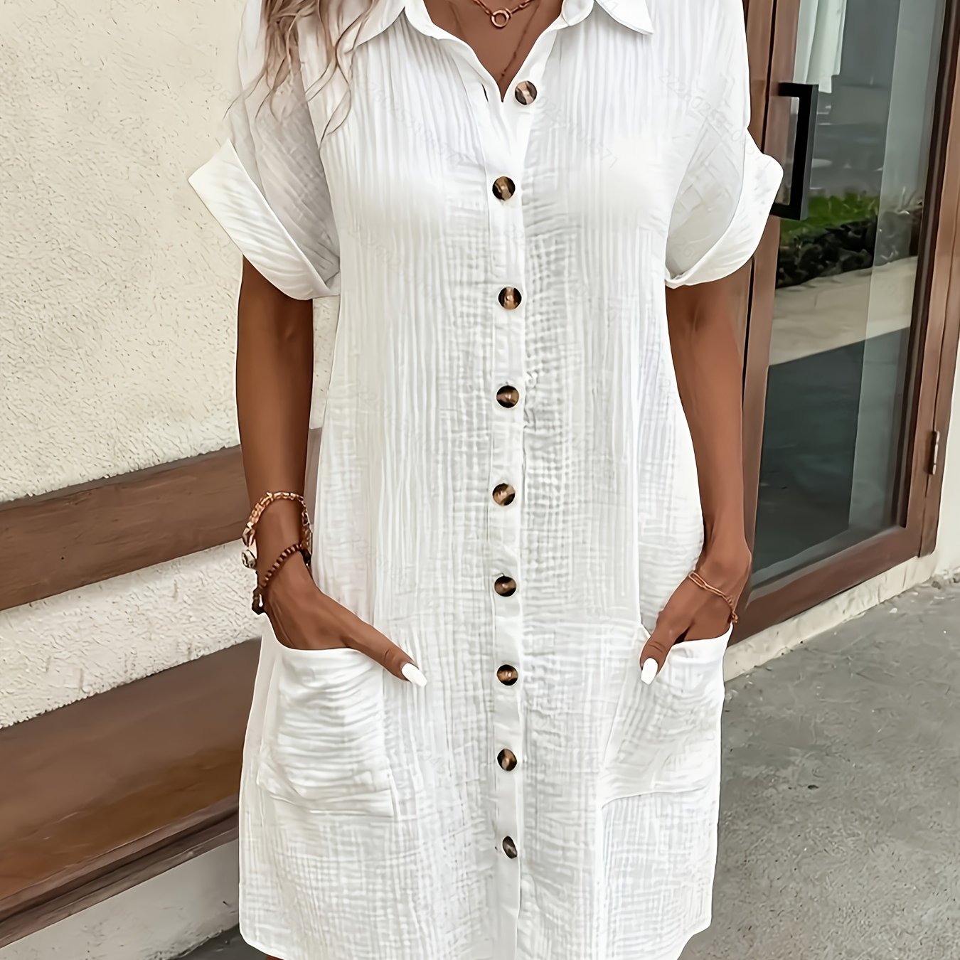 Atasha - Robe chemise unie à col à revers
