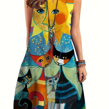 Robe Femme Sans Manches à Imprimé Sexy, Col V – Style Européen