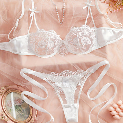 Ensemble soutien-gorge à nœud floral rouge vin de la Saint-Valentin 💘