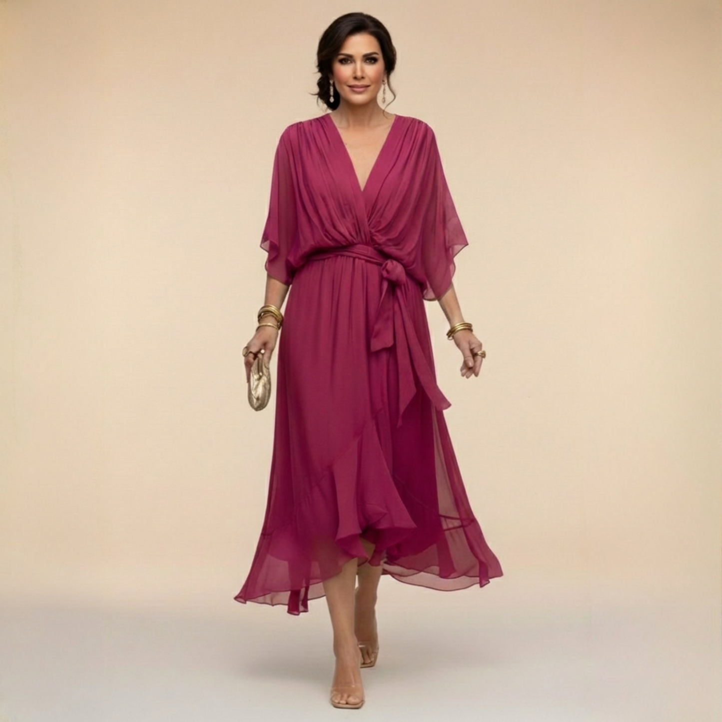 CAPUCINE | Robe aérienne en chiffon avec décolleté en V
