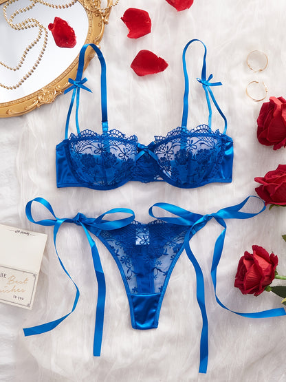 Ensemble soutien-gorge à nœud floral rouge vin de la Saint-Valentin 💘