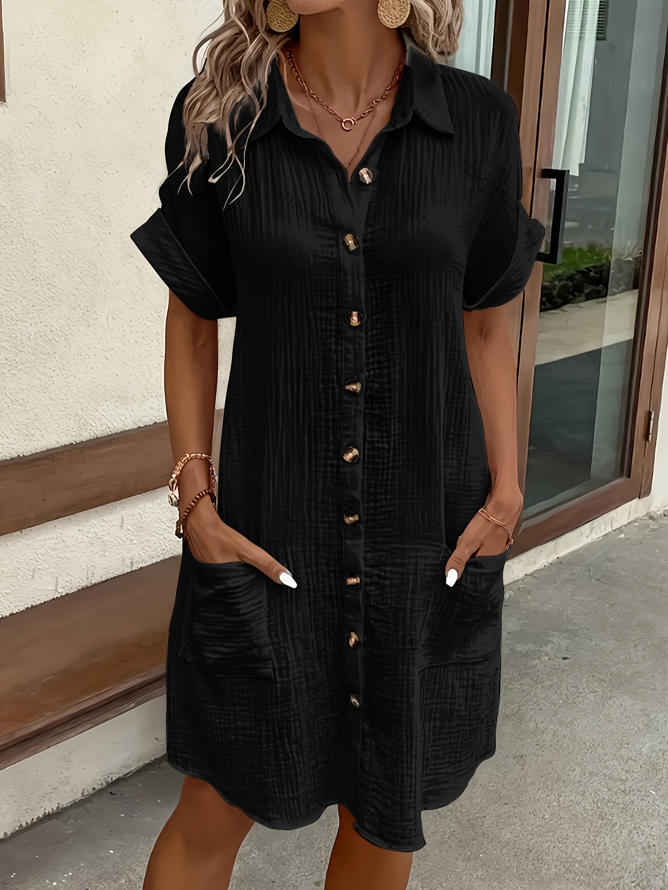 Atasha - Robe chemise unie à col à revers