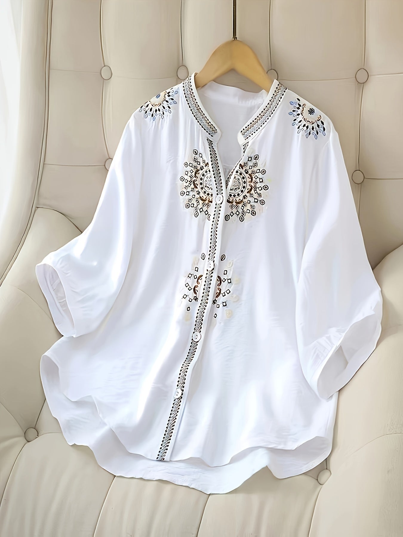 Aurora -Chemise brodée tendance à manches courtes