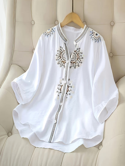 Aurora -Chemise brodée tendance à manches courtes