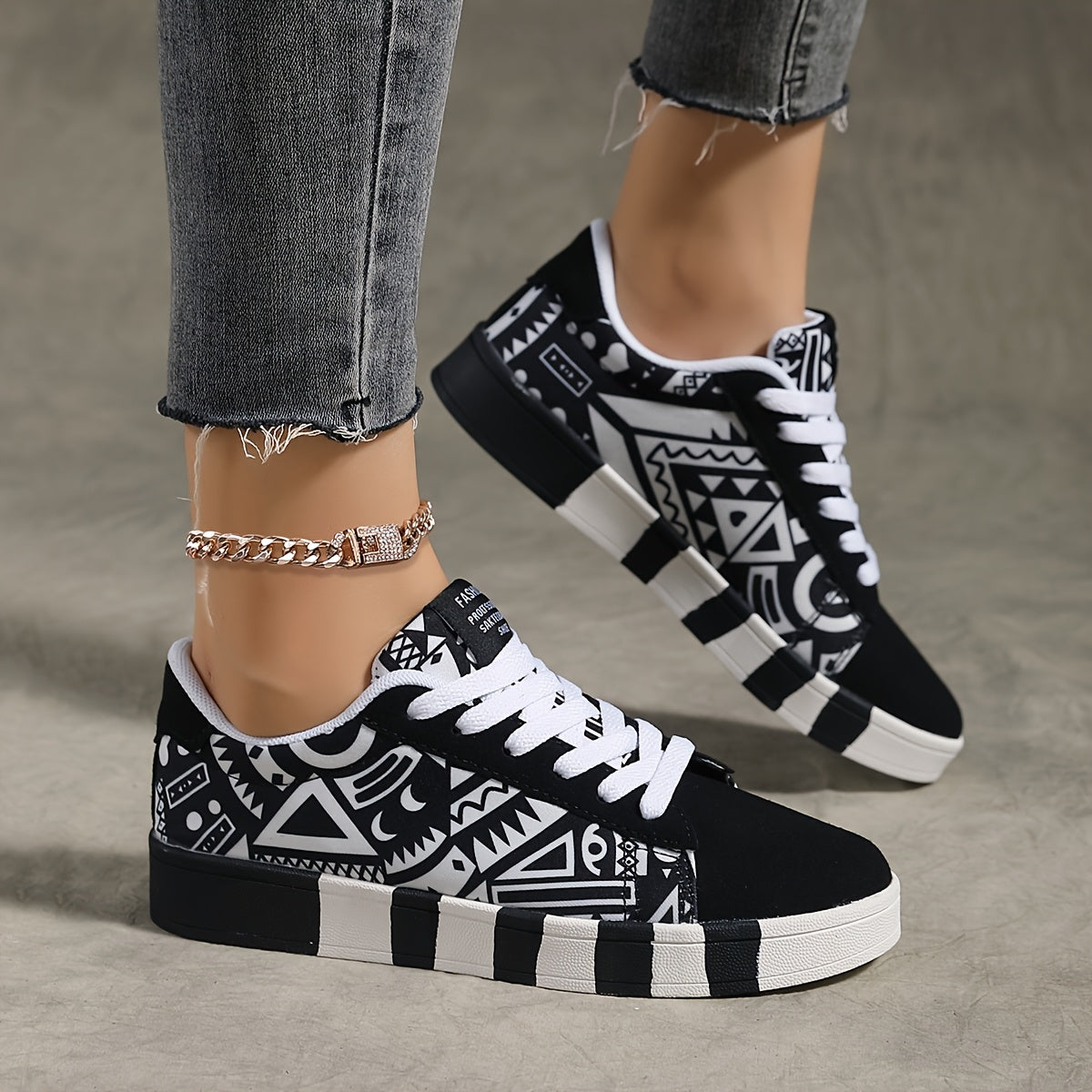 Baskets basses géométriques YAMEPP pour femmes – Décontractées et polyvalentes