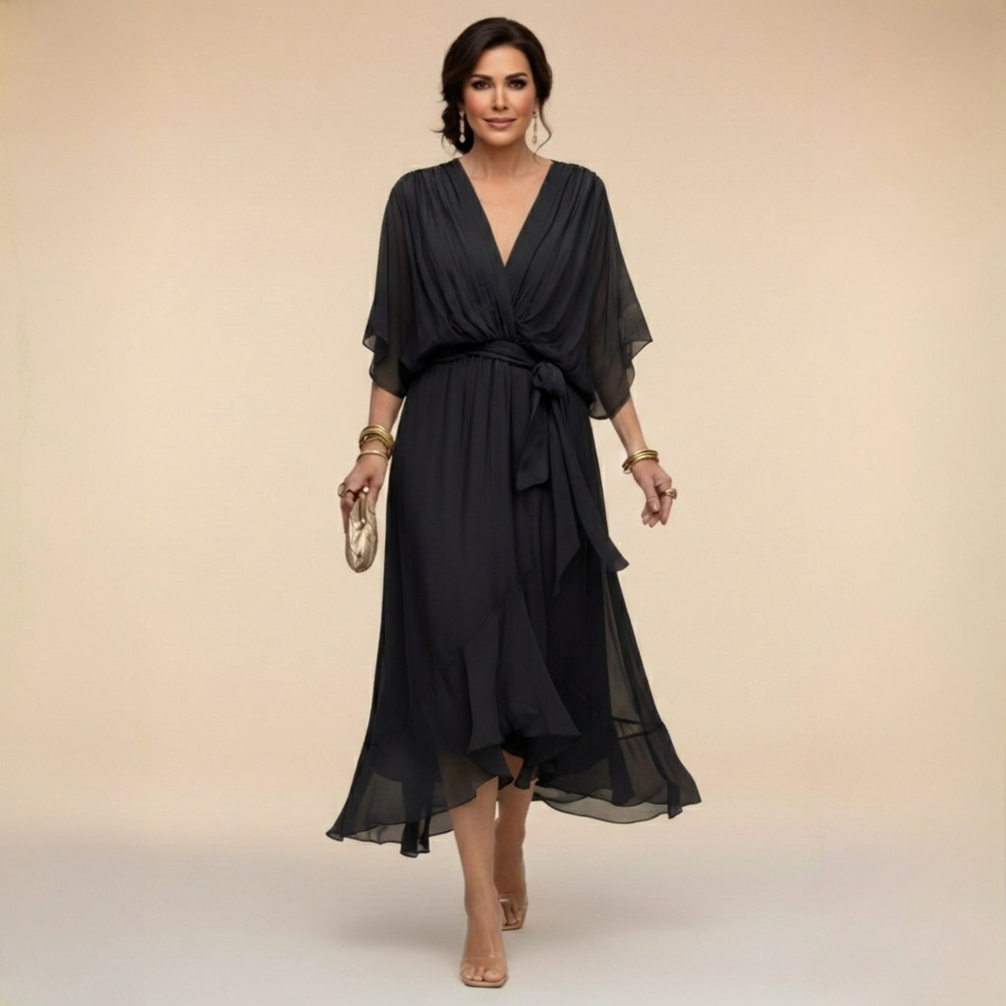 CAPUCINE | Robe aérienne en chiffon avec décolleté en V
