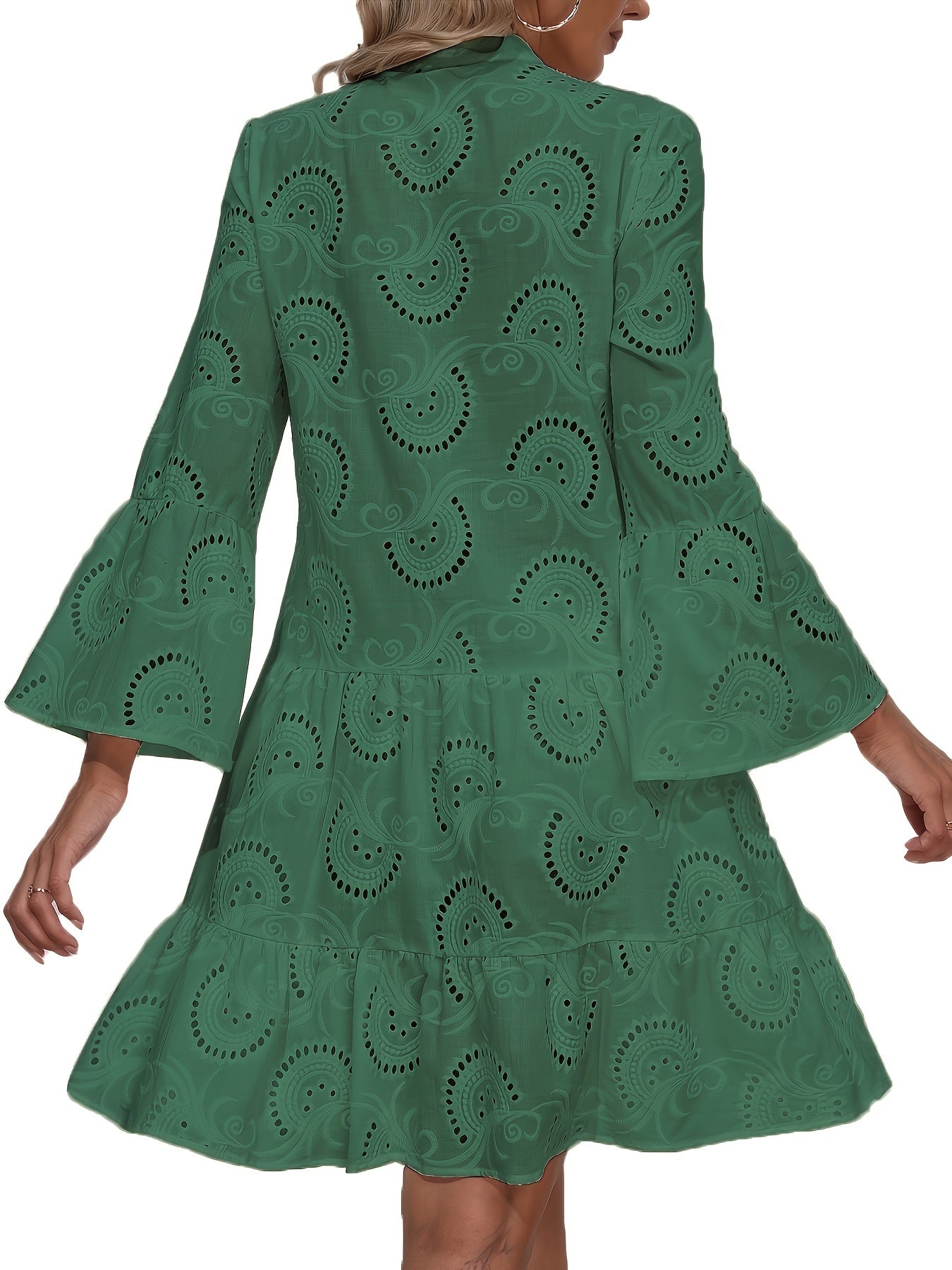 Robe chemise ample à col V pour femme, à manches évasées et patchwork