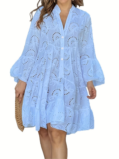Robe chemise ample à col V pour femme, à manches évasées et patchwork