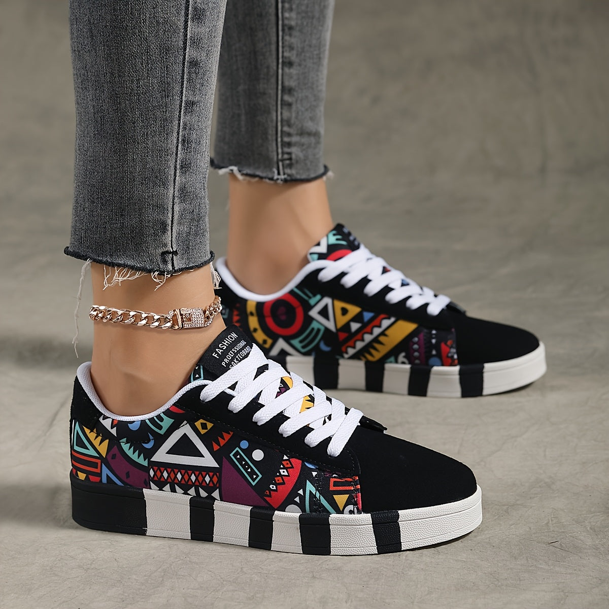 Baskets basses géométriques YAMEPP pour femmes – Décontractées et polyvalentes