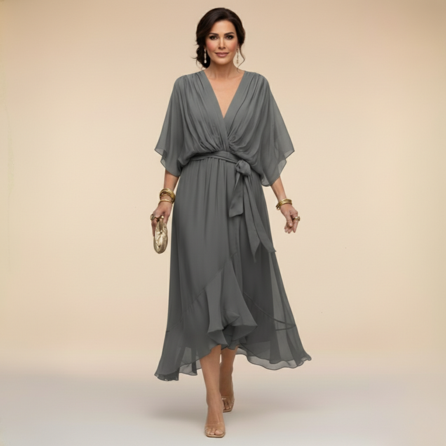 CAPUCINE | Robe aérienne en chiffon avec décolleté en V