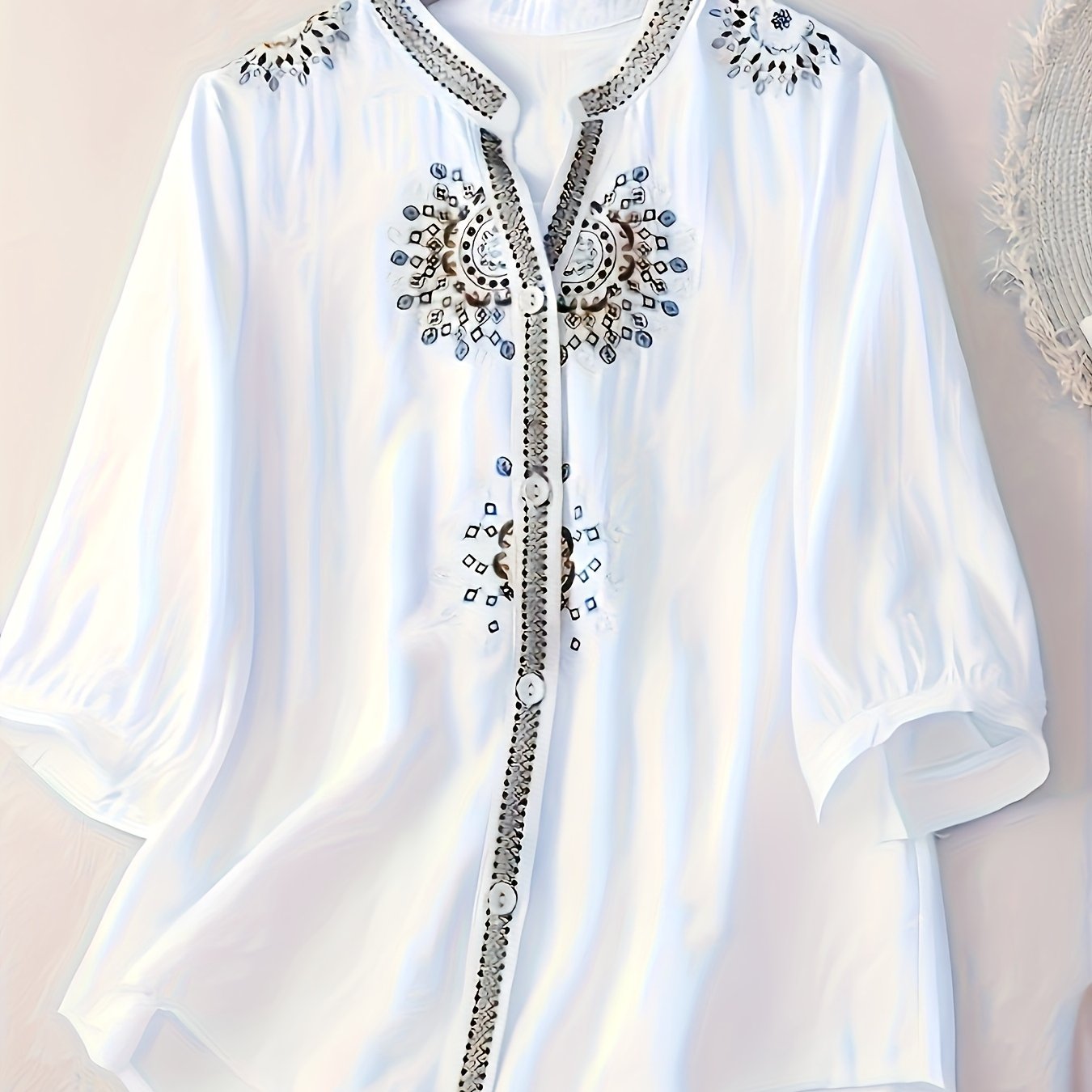 Aurora -Chemise brodée tendance à manches courtes