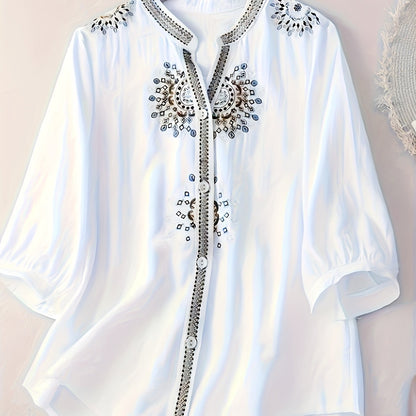 Aurora -Chemise brodée tendance à manches courtes