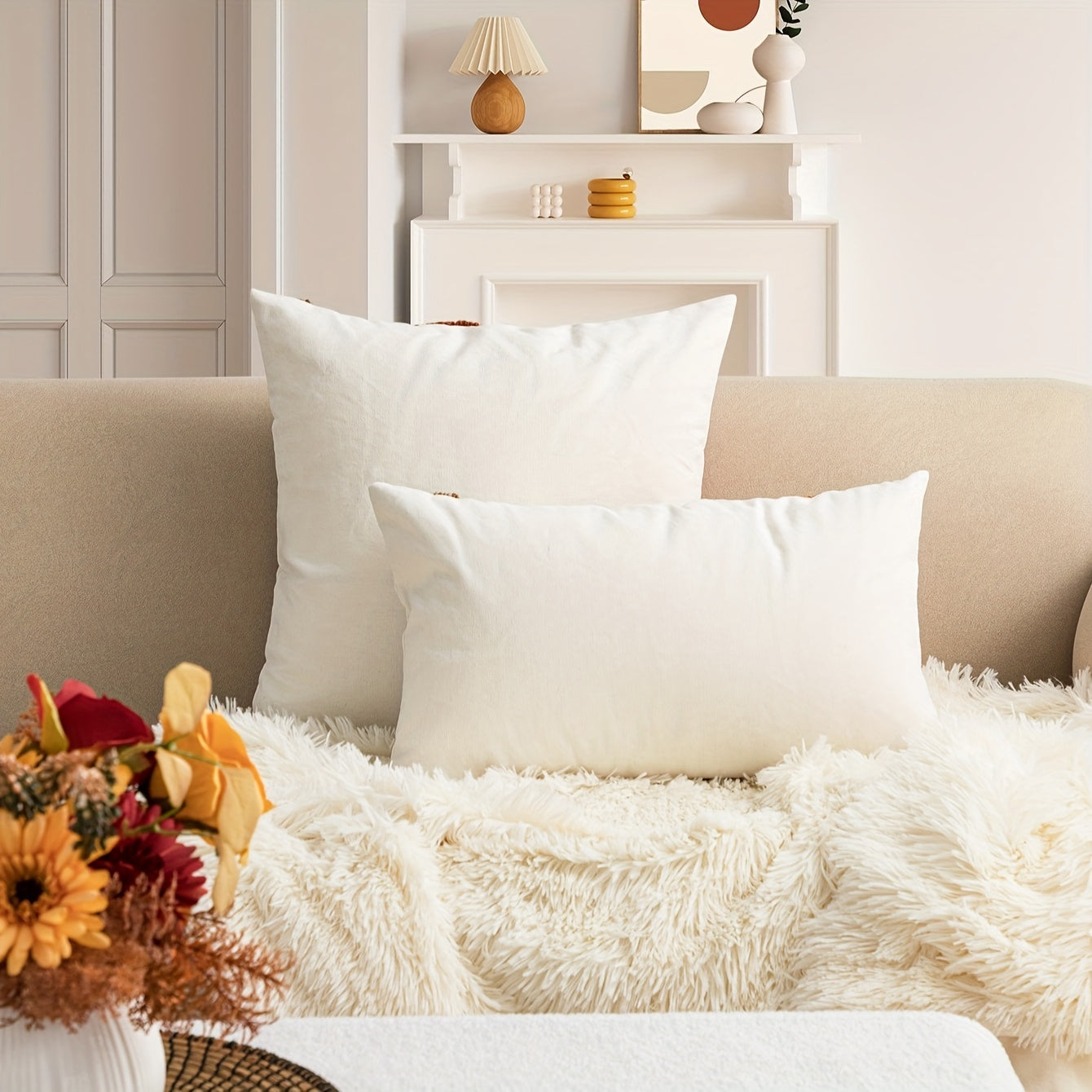 2 pièces : Housse de coussin velours géométrique abstraite avec rembourrage