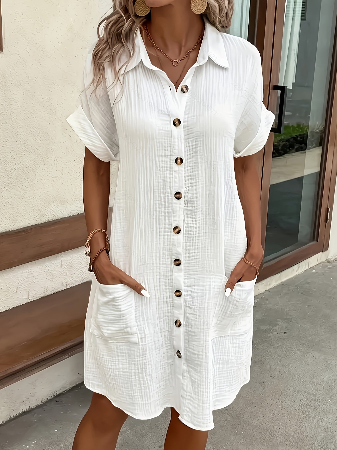 Atasha - Robe chemise unie à col à revers