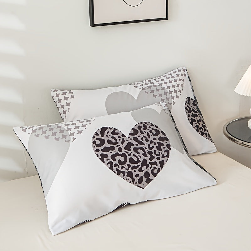 Parure de Couette 3 pièces Imprimé Léopard en Forme de Cœur Multicolore