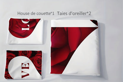 Ensemble de literie romantique 3 pièces – Housse de couette & taies d’oreiller