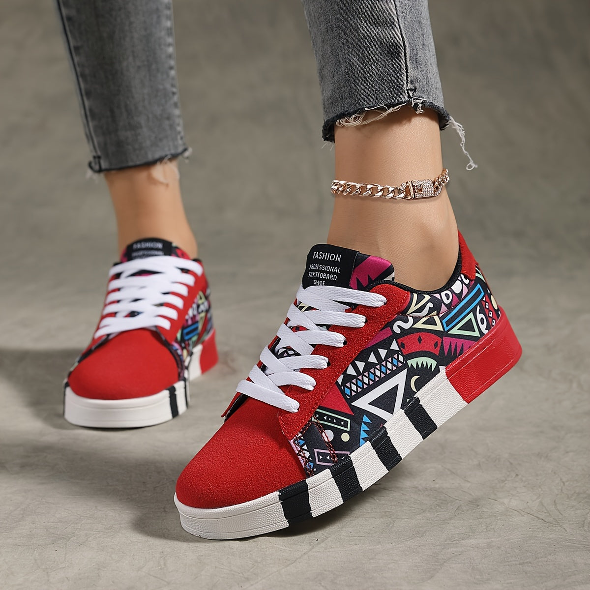 Baskets basses géométriques YAMEPP pour femmes – Décontractées et polyvalentes