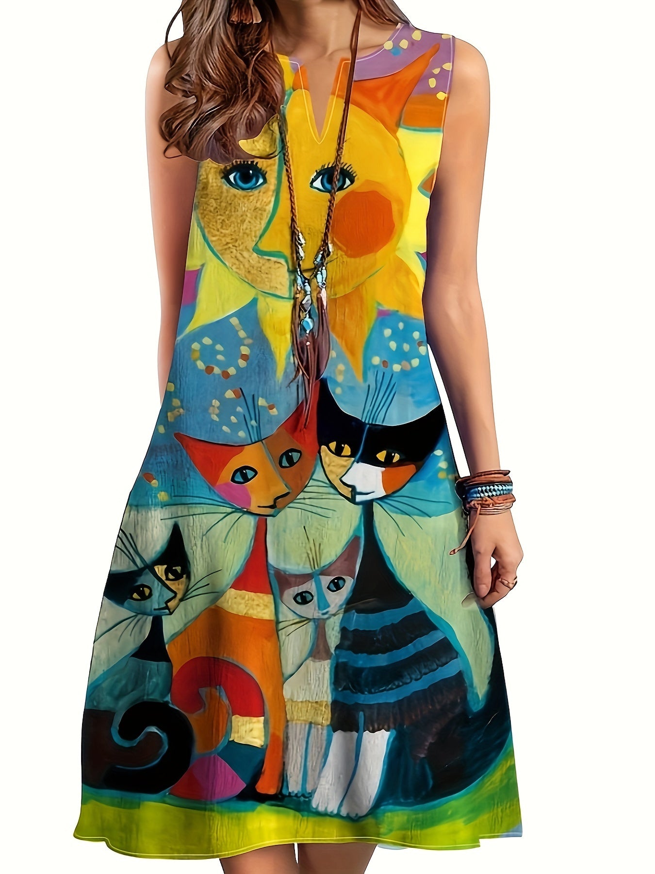 Robe Femme Sans Manches à Imprimé Sexy, Col V – Style Européen