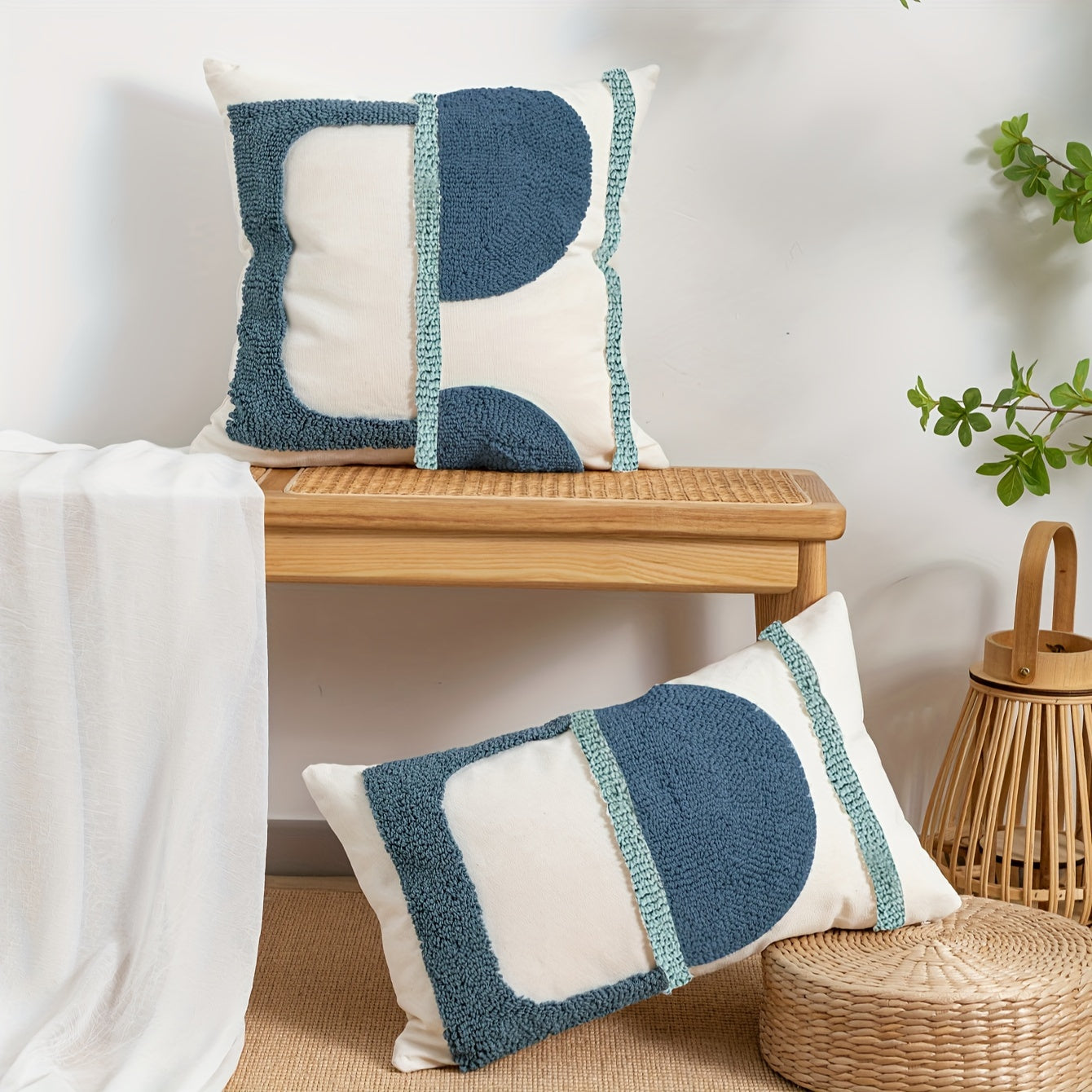 2 pièces : Housse de coussin velours géométrique abstraite avec rembourrage