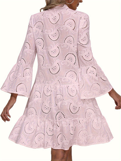 Robe chemise ample à col V pour femme, à manches évasées et patchwork