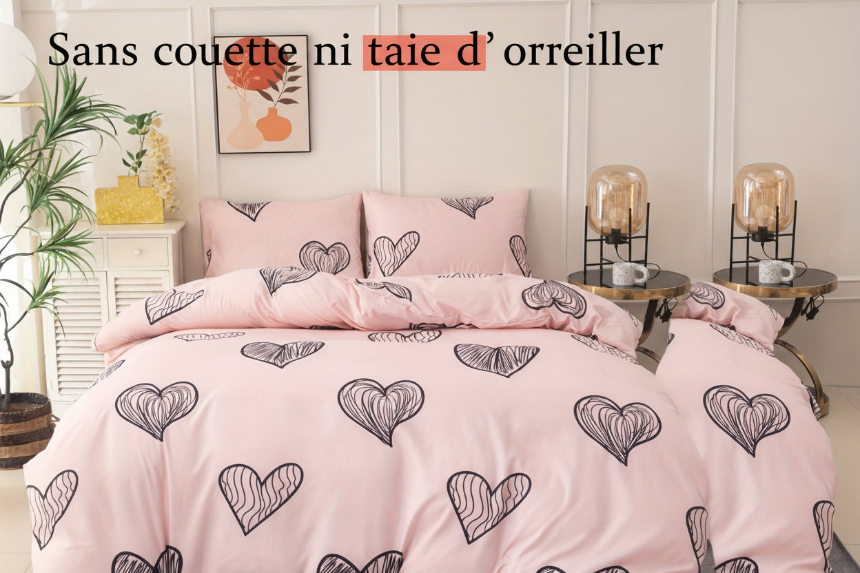Ensemble de housse de couette en polyester rose – 3 pièces avec 2 taies d’oreiller