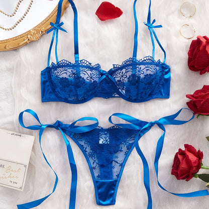 Ensemble soutien-gorge à nœud floral rouge vin de la Saint-Valentin 💘