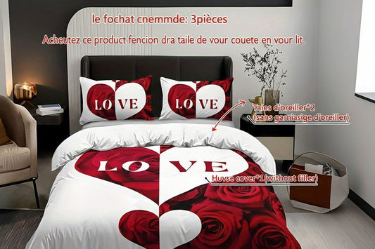 Ensemble de literie romantique 3 pièces – Housse de couette & taies d’oreiller