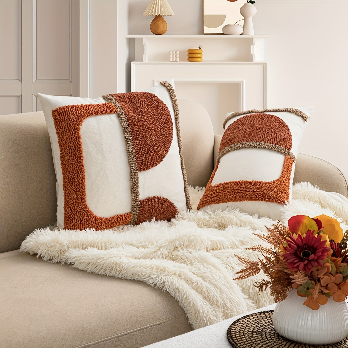 2 pièces : Housse de coussin velours géométrique abstraite avec rembourrage