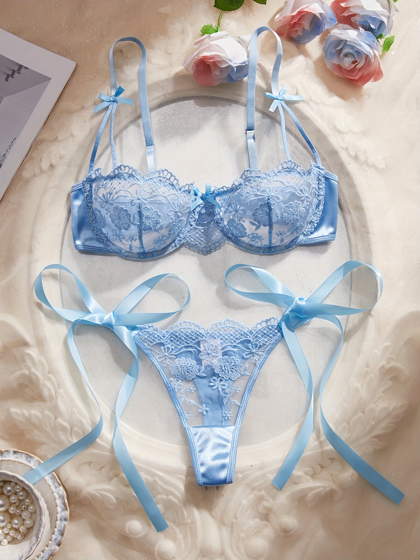 Ensemble soutien-gorge à nœud floral rouge vin de la Saint-Valentin 💘