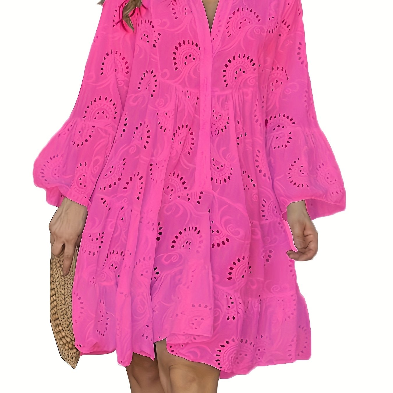 Robe chemise ample à col V pour femme, à manches évasées et patchwork