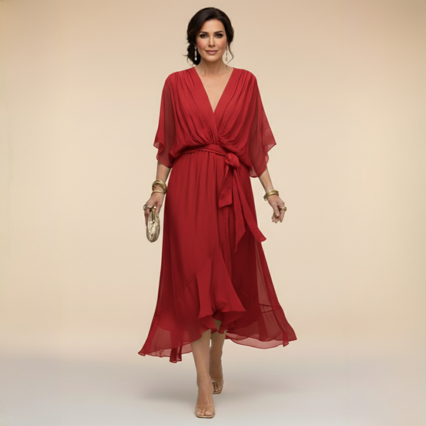 CAPUCINE | Robe aérienne en chiffon avec décolleté en V
