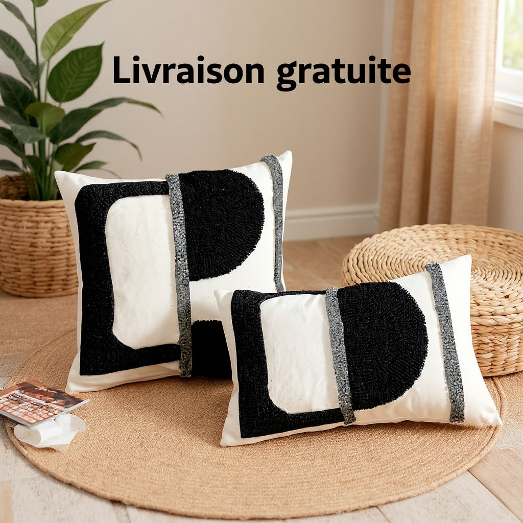 2 pièces : Housse de coussin velours géométrique abstraite avec rembourrage