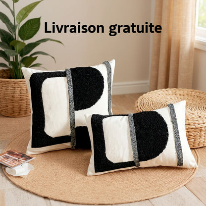 2 pièces : Housse de coussin velours géométrique abstraite avec rembourrage