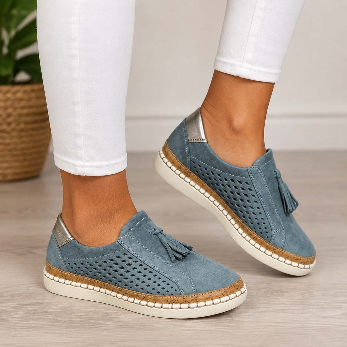 Mocassins chics blancs à pampilles pour Femmes