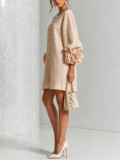 Robe courte Fleur de Minuit à poignets fleuris