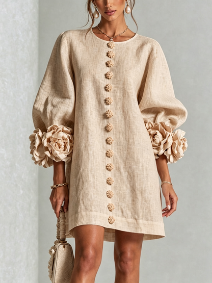 Robe courte Fleur de Minuit à poignets fleuris