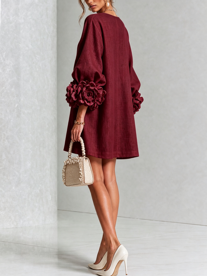 Robe courte Fleur de Minuit à poignets fleuris
