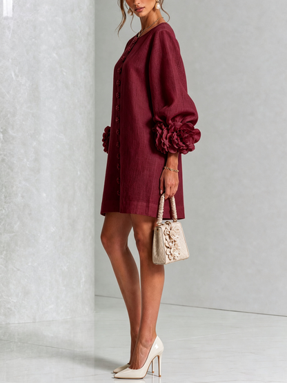Robe courte Fleur de Minuit à poignets fleuris