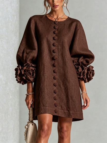 Robe courte Fleur de Minuit à poignets fleuris