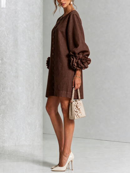 Robe courte Fleur de Minuit à poignets fleuris